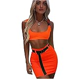 Women Sexy Buckle Tank Crop Tops Mini Skirt Set 2