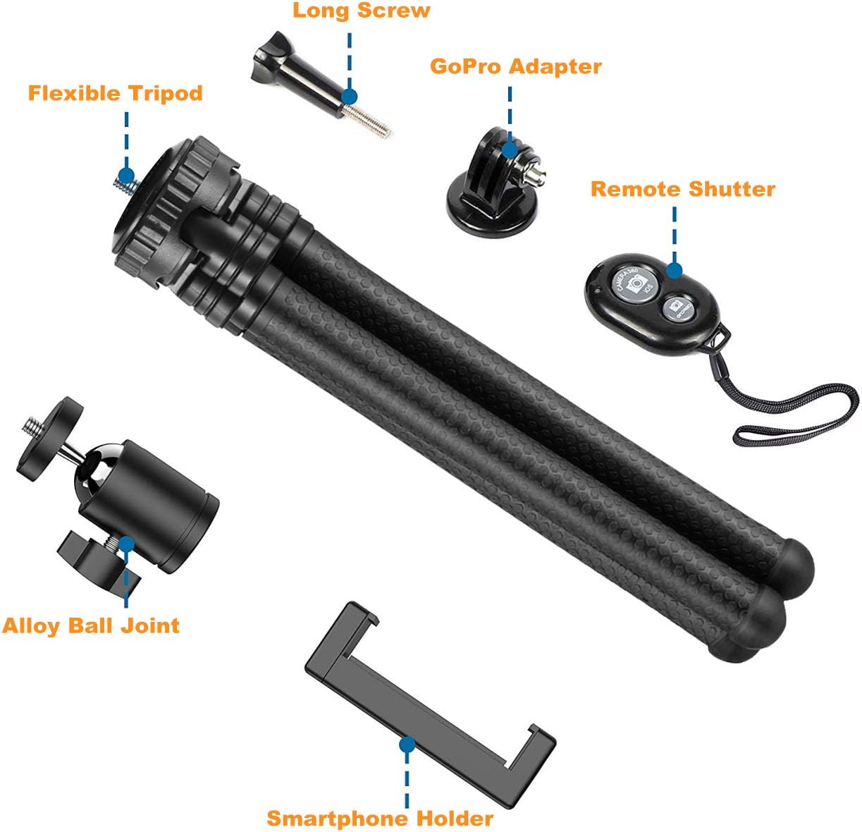 Phone Tripod,Shengsite Portable and Extendable Camera Tripod Stand with Wireless Remote 360°Rotating Adjustable Flexible Cell Phone Tripod Compatible with iPhone, Android Phone, Camera, Sports Camera: Camera & Photo