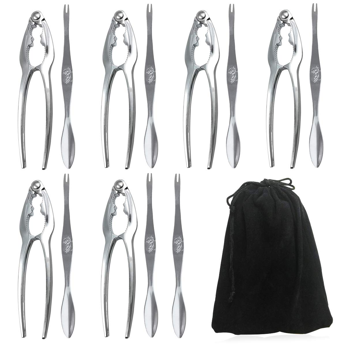 Libershine Seafood Tools Set Including 7pcs Stainless Steel Forks and 6pcs Zinc Alloy Lobster Crab Crackers Nut Cracker Heavy Duty Set with Storage Bag
