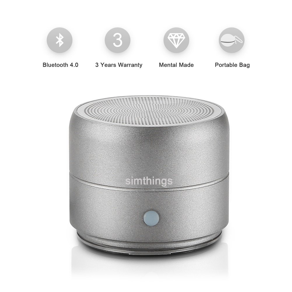 simthings Portable Mini Bluetooth Speaker with Enhanced Bass, Loud HD Sound Rechargeable Wireless Speakers for Smart Phone/iPad/iPod, Caribiner Clip and Hard Travel Bag Included by simthings