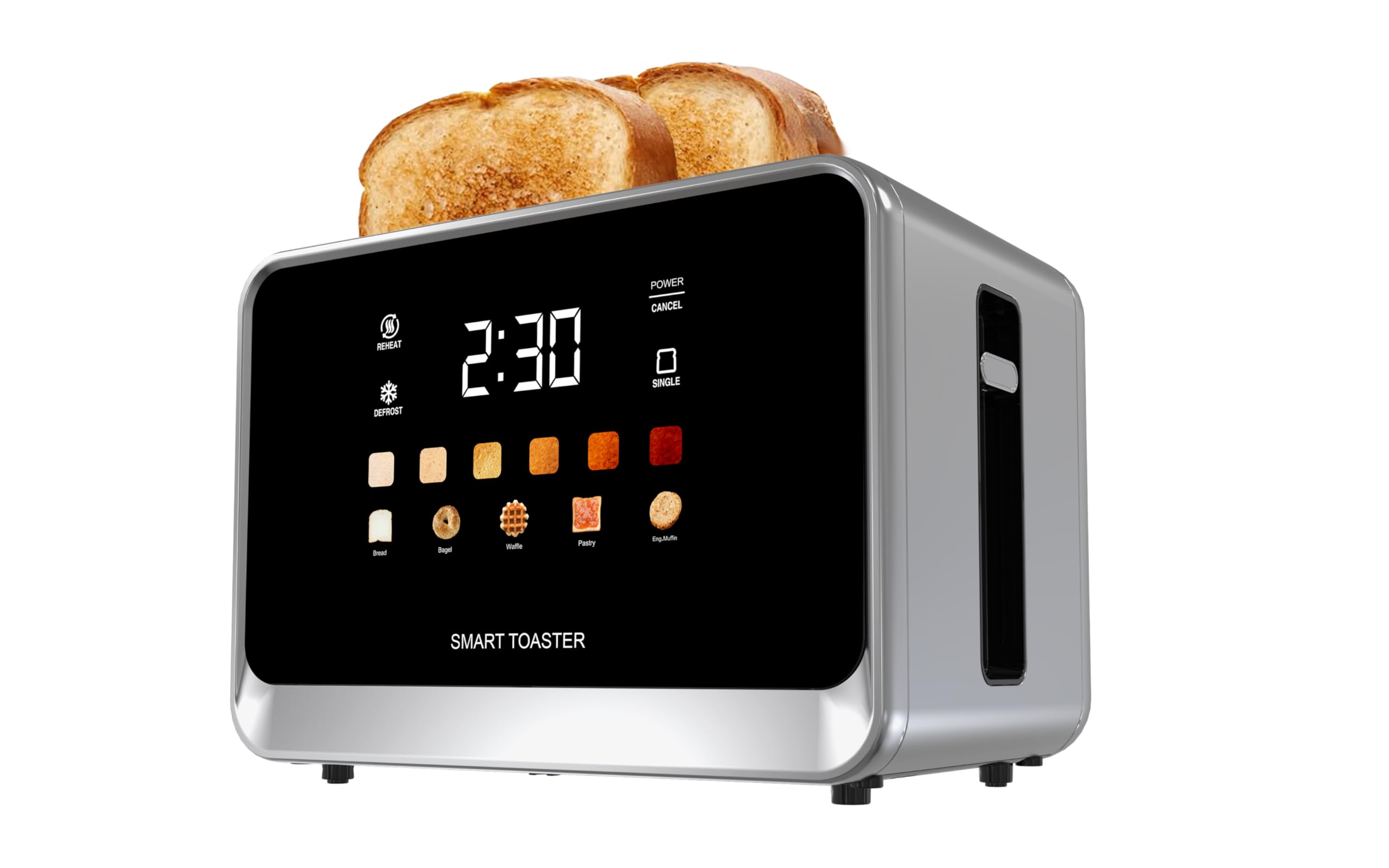 Toaster Touch Screen Toaster 2 Slice with LCD Display Stainless Steel Digital Timer Toasters 6 Bread Types& 6 Shade Settings Smart Extra Wide Slots Tostadora With Bagel Cancel,Defrost Functions