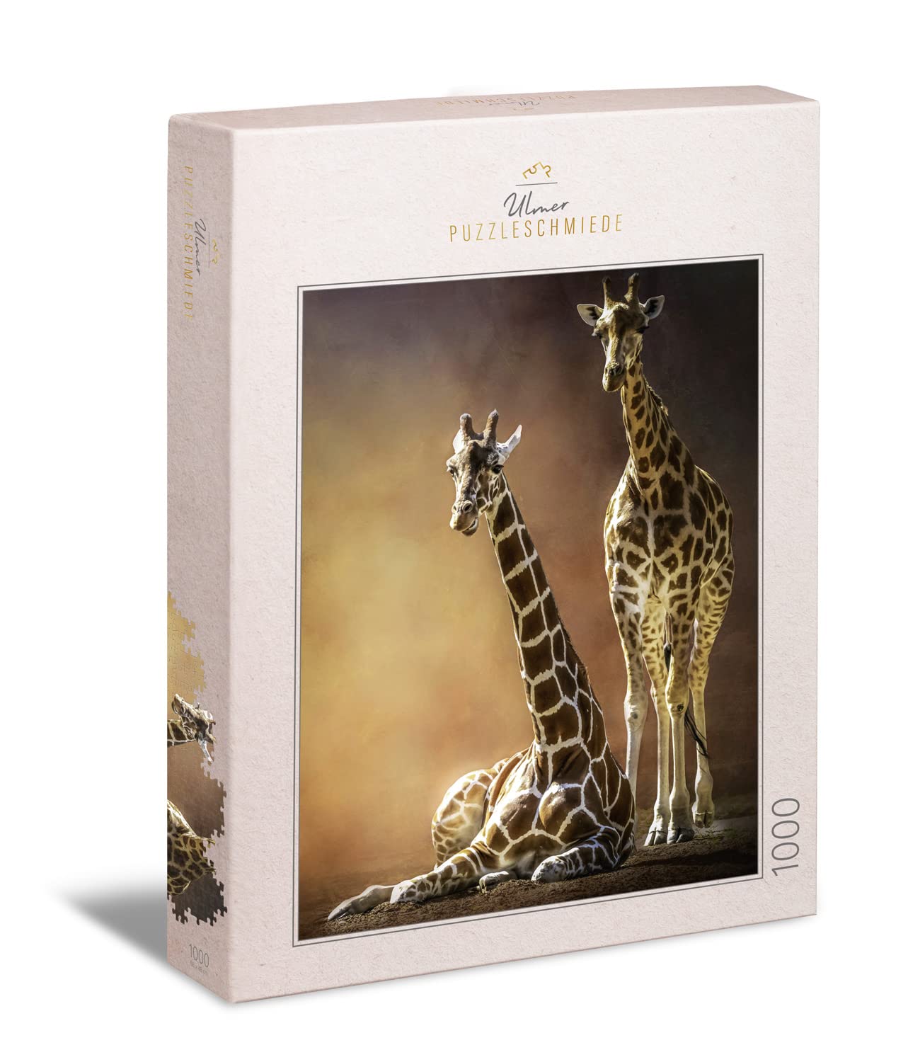 Ulmer Puzzleschmiede - Giraffe Love Puzzle - Original Animal Portrait as 1000 Pieces Wildlife Puzzle - The Giraffe Couple Poses for the Together Photo in the Style of a Couple Photography