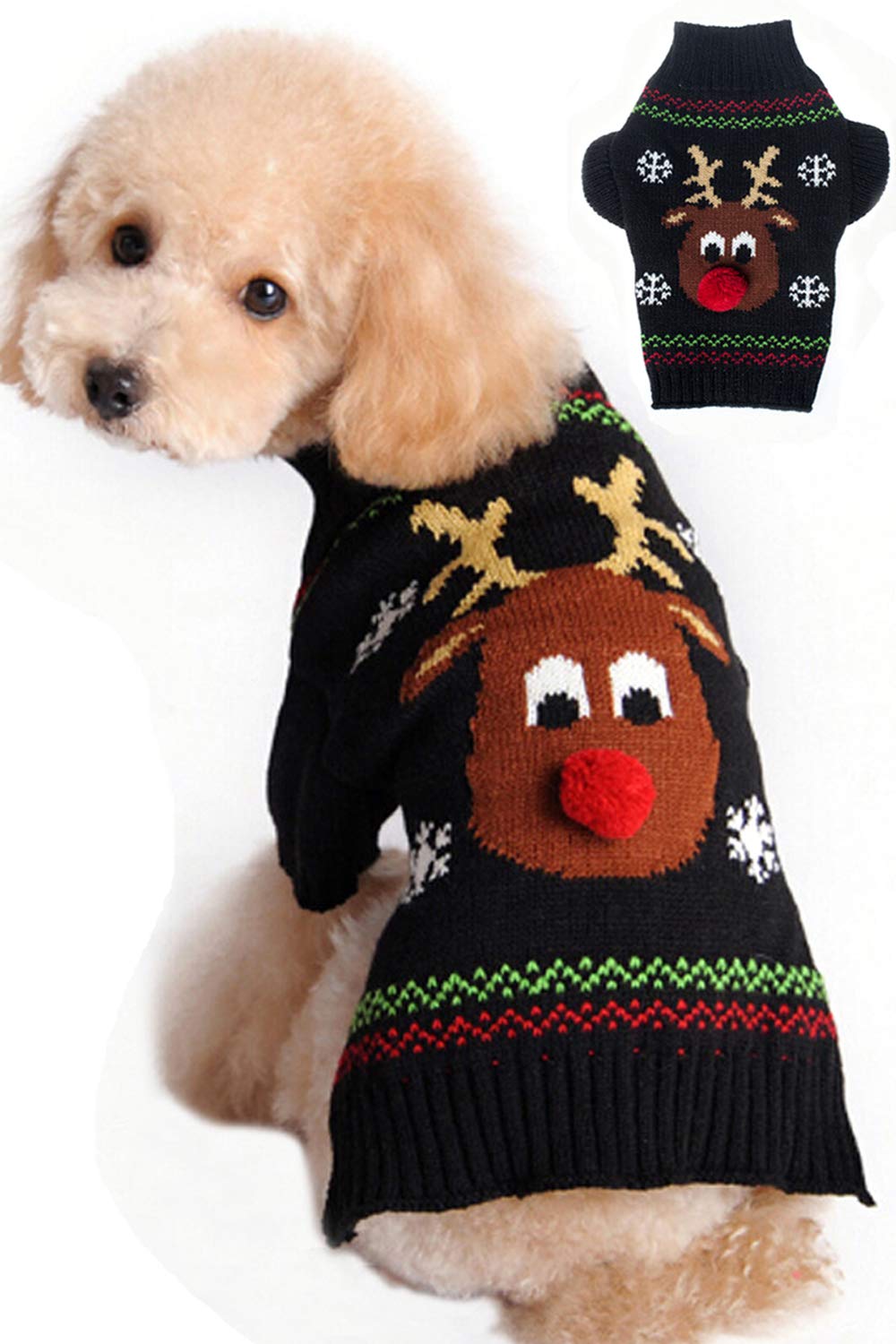 BOBIBI Pet Holiday Cartoon Reindeer Christmas Dog Sweater Pet Winter Knitwear Warm Clothes
