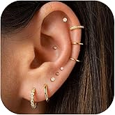 Small Gold Huggie Hoop Earrings Stacks for Women Ball Studs Earrings Set 14k Gold Plated Earring Sets for Multiple Piercing Everyday Ear Cartilage Earring Gold Jewelry Gifts For Women