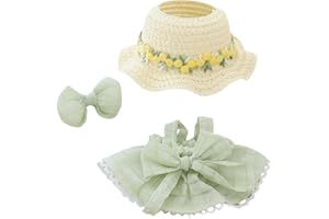 TOU-BEGUIN Clothes for Dolls Accessories (No Doll), Kawaii Hat Skirt Outfit Set 3 Pieces for 15cm 17cm Doll Suit, Stylish Bowknot Doll Hat Clothing Set Replacement Green