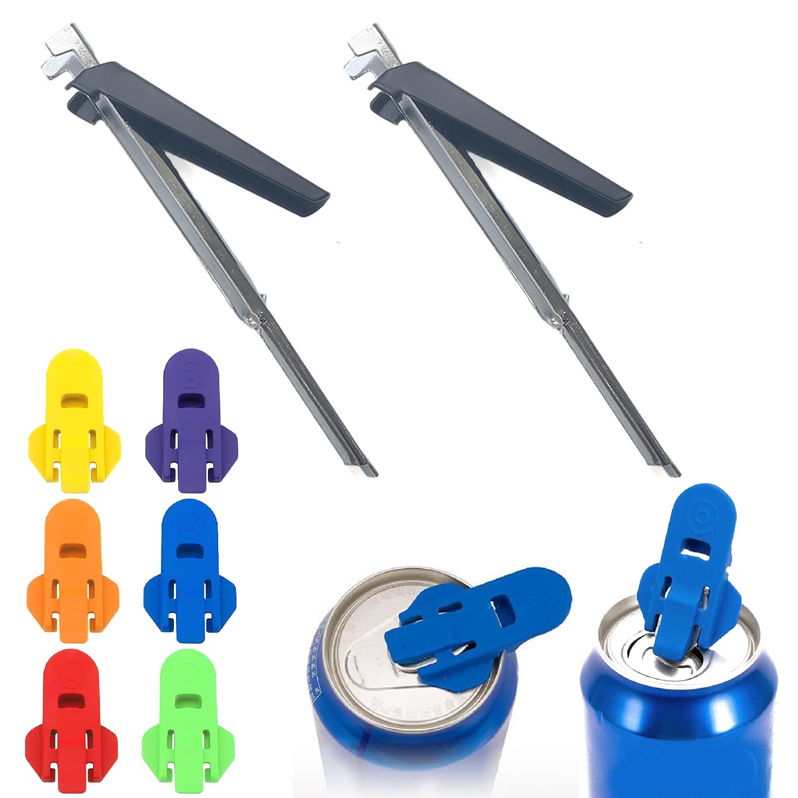 JSTHHTT 2 Pcs Manual Can Opener - Easy Lid & Jar Opener Set for Seniors - Includes Beer & Drink Can Openers - Ring Pull & Bottles Top Opener - Camping Tin Opener, Can Opener Manual Lid Opener