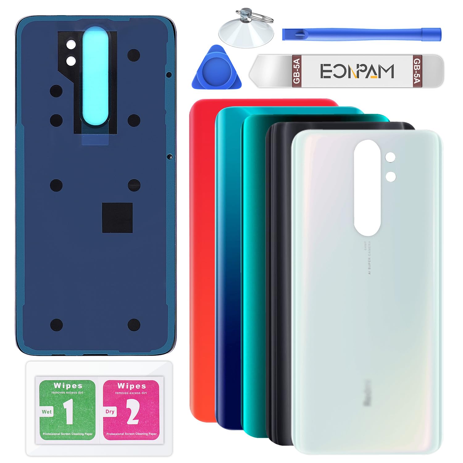 Eonpam Back Cover Glass for Xiaomi Redmi Note 8 Pro Rear Glass Replacement with Repair Kit Genuine Rear Housing (Pearl White)