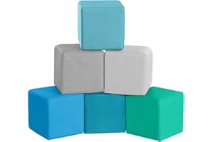 JUNGLEDOVE Foam Building Toys for Toddlers: 6-Pieces PU Leather Soft Foam Blocks - Early Learning Construction Toys Play Set - Colorful Large Stacking Blocks for Kids Indoor Birthday Gift (Contemporary)