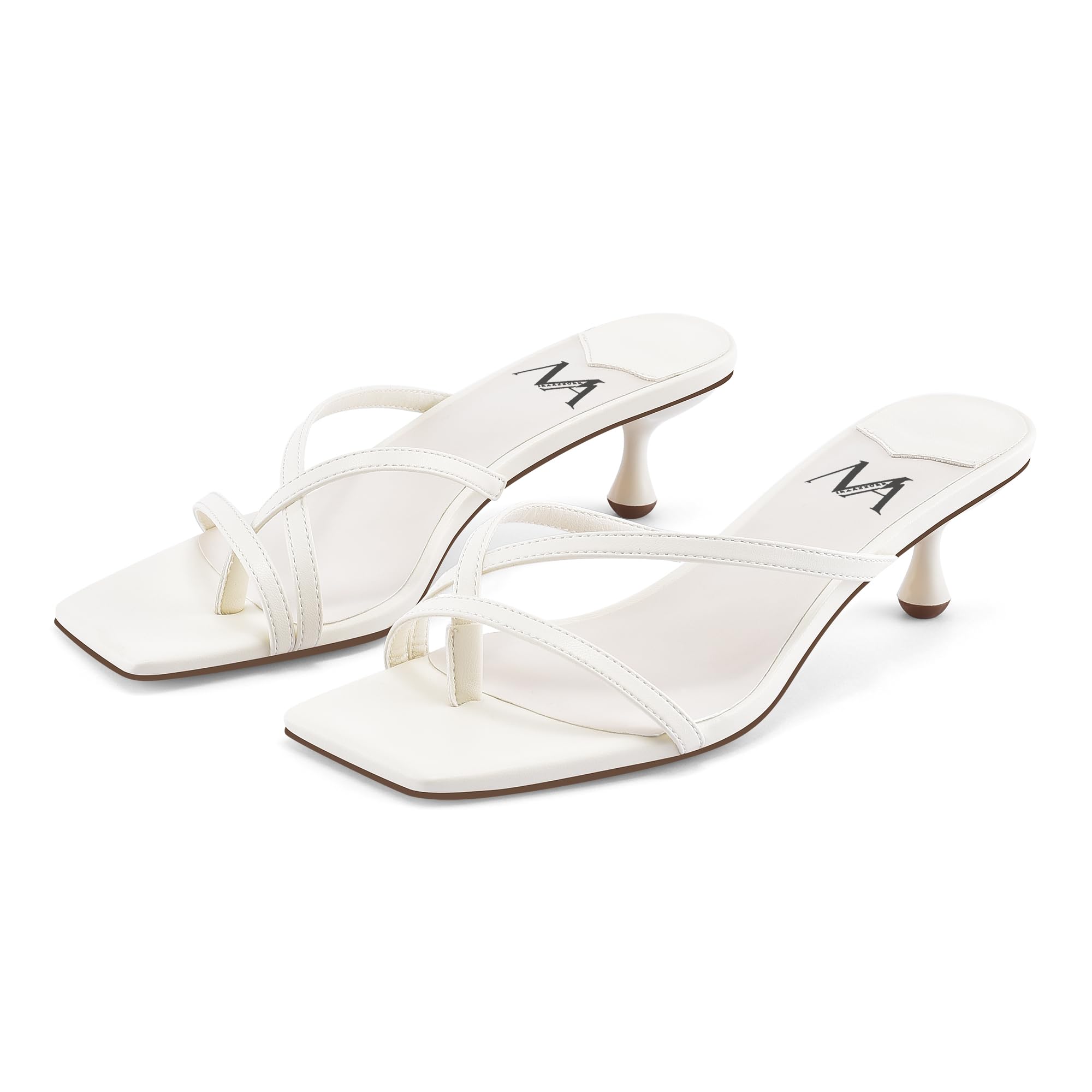 Photo 1 of MIRAAZZURRA Flip Flop Heels White Kitten Heel Sandals Thong Mules Heels Square Open Toe Low Heel Slip On Slides for Women White Size 8.5
