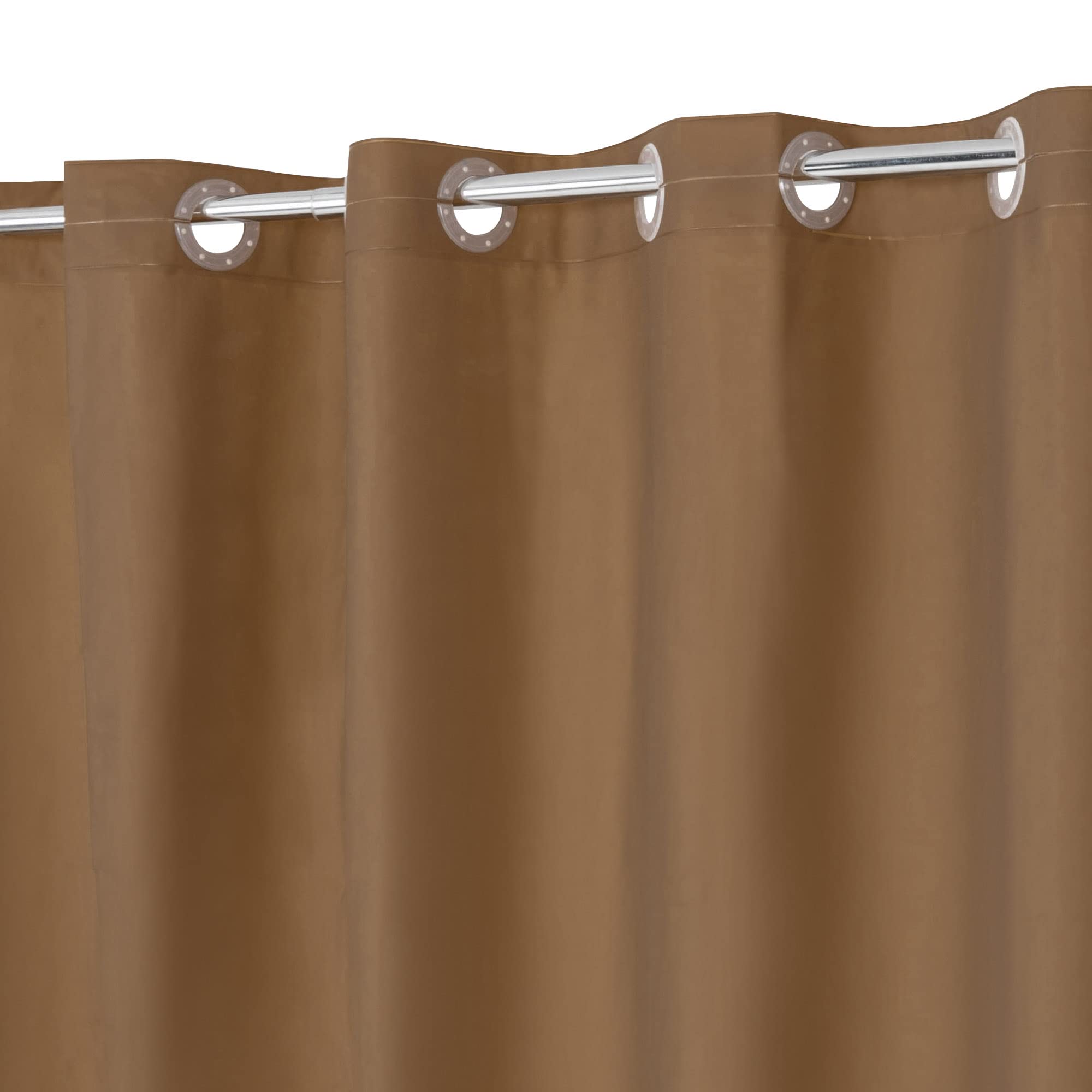No Hook PEVA Shower Curtain or Liner - 8G Heavy Duty Brown Bathroom Shower Curtain No Hooks Required, Waterproof Plastic & PVC Free, Standard Size 71 x 74, Brown