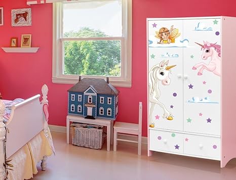 Wandtattoo Kinderzimmer Möbelsticker Set Feen und Einhörner