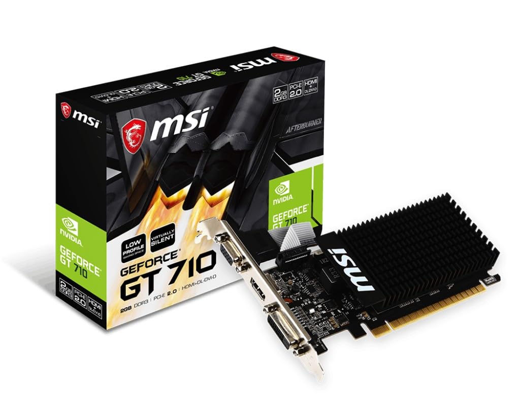 MSI GeForce GT 710 2GD3H LP Graphics Card '2GB DDR3, 954MHz, Low Profile, Low Consumption, VGA, DVI-D, HDMI, HTPC, Silent Passive Fanless Cooling System'
