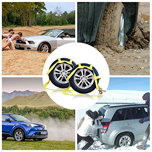 Jaketen Tow Dolly Straps - Car Dolly Straps with Flat Hook (2200 lbs Working Capacity) - 2 Pack Essential Vehicle Adjustable Tow Dolly Basket Strap Fits Most 14-17" Tires (Yellow)