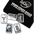 Five (5) One Gram .999 Pure Silver Bars with Random Designs in a Jewelry Pouch by Mint State Gold