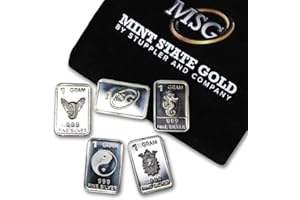 Five (5) One Gram .999 Pure Silver Bars with Random Designs in a Jewelry Pouch by Mint State Gold