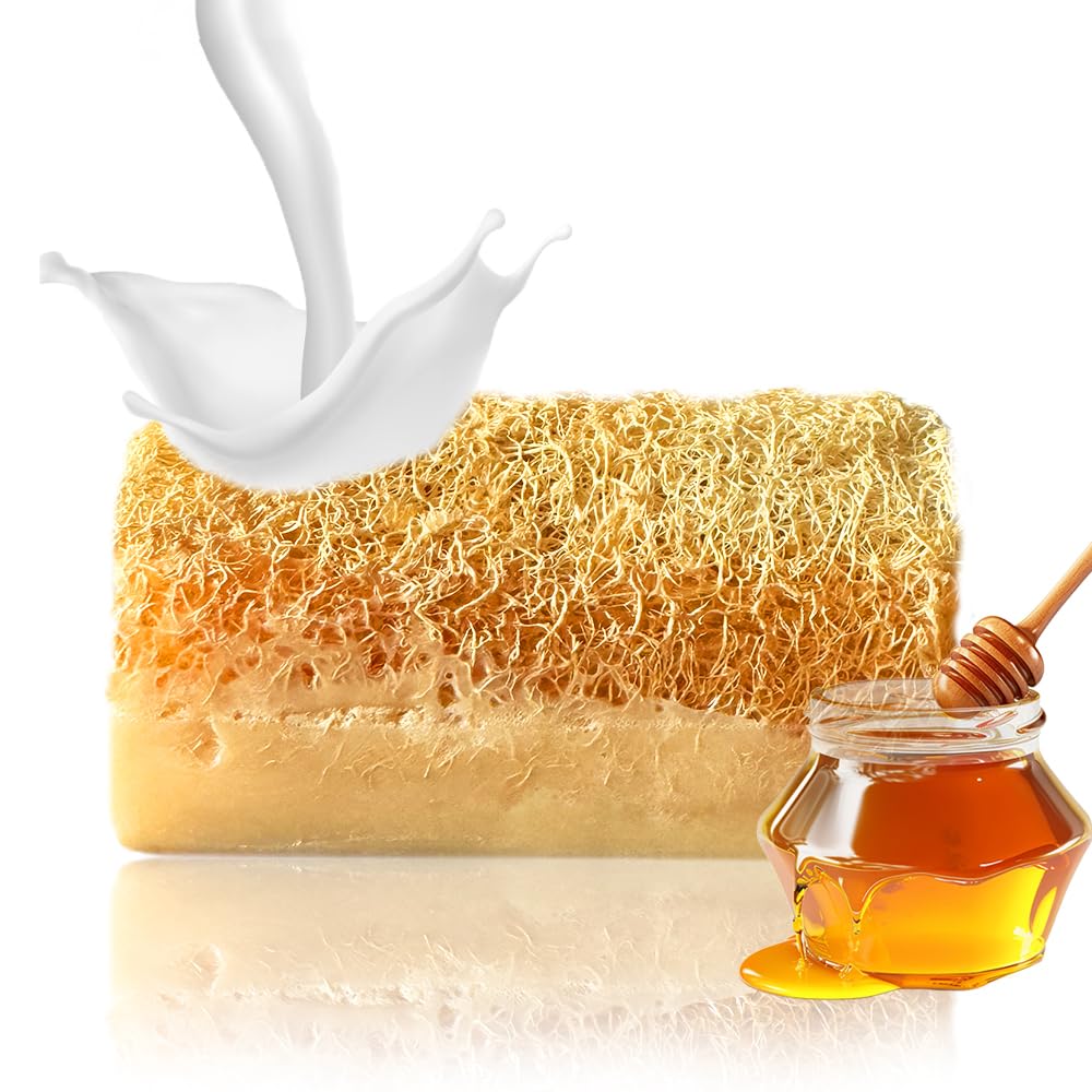 STORELUXY 130gr Donkey Milk & Honey Soap Bar With Pumpkin Fiber Natural Handmade Loofah | Anti Ageing, Anti Wrinkle, Effective For Acne & Eczema, Vitamin A, Moisturising Skincare