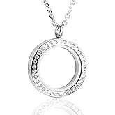 Jovivi 25/30mm Living Floating Memory Locket Necklace - 316 Surgical Stainless Steel Round Crystals Buckle Closure