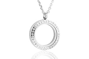 Jovivi 25/30mm Living Floating Memory Locket Necklace - 316 Surgical Stainless Steel Round Crystals Buckle Closure