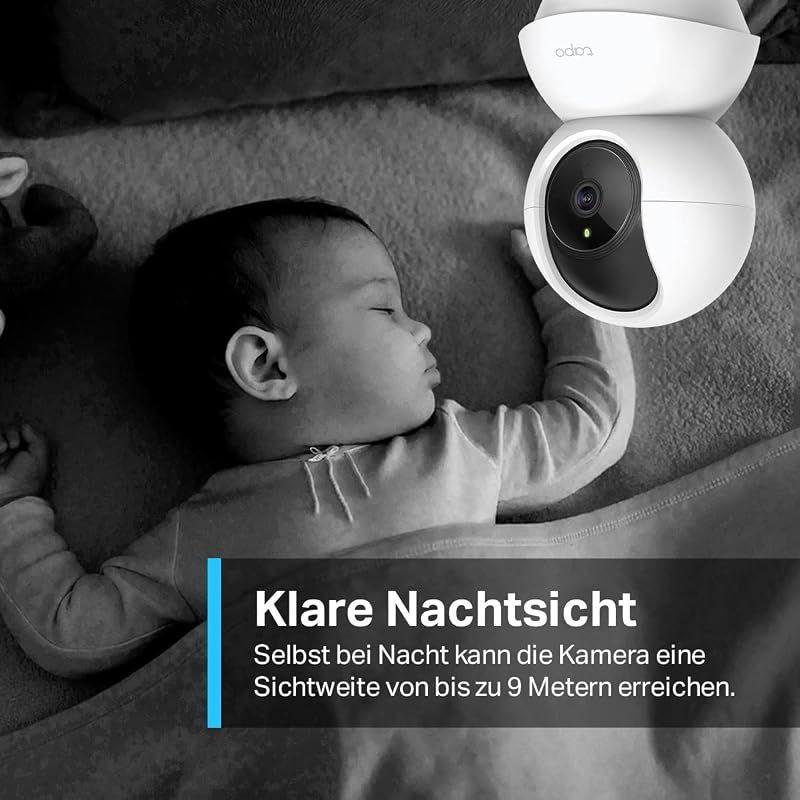 TP-Link C210 WLAN IP Kamera Überwachungskamera (Linsenschwenkung und Neigung, 3MP-Auflösung, 2-Wege-Audio, Nachtsicht zu 9m, bis zu 256 GB lokaler Speicher) Weiß/Schwarz, 1 Stück (1er Pack)