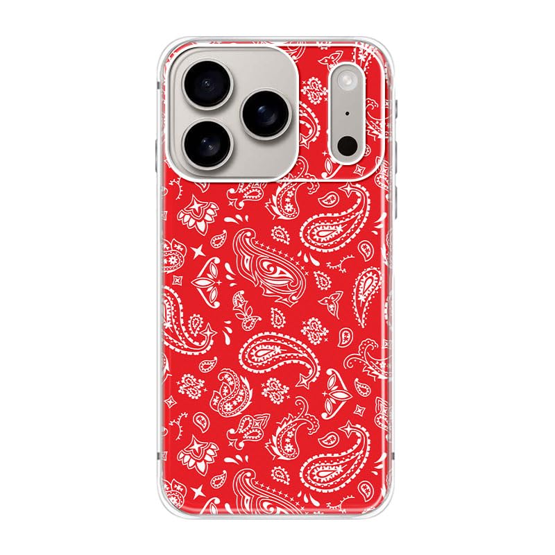 Blingy's for iPhone 17 Pro Max Case, Fun Bandana Style Artistic Paisley Pattern Ethnic Design Soft TPU Protective Case 6.9 inch (Red Bandana)