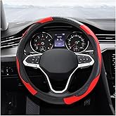 Car Steering Wheel Cover, 15 Inch Carbon Fiber Leather Elastic Steering Wheel Protector, Anti-Slip, Breathable & Soft Car Interior Accessories Universal for Most Cars, Men & Women (Red)