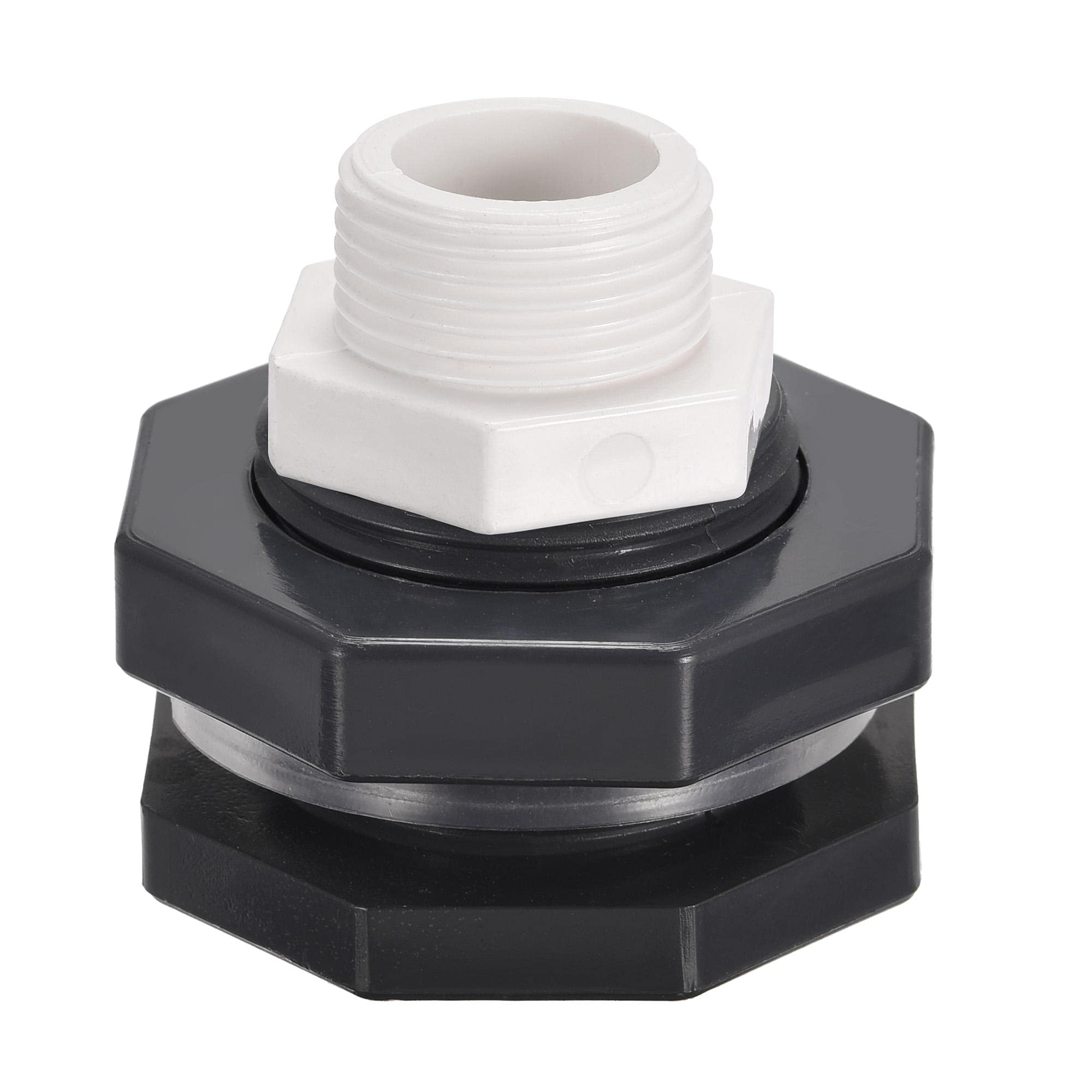 sourcing map PVC Bulkhead Tank Adapter with Thread Pipe Fitting G3/4 Thread for Rain Buckets Water Tanks 1 Set