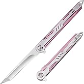 FUNBRO Pink Pocket Knife for Women - Slim EDC Knife with 7CR13Mov Steel Tanto Blade, Clip and Glass Breaker - Womens Knife fo