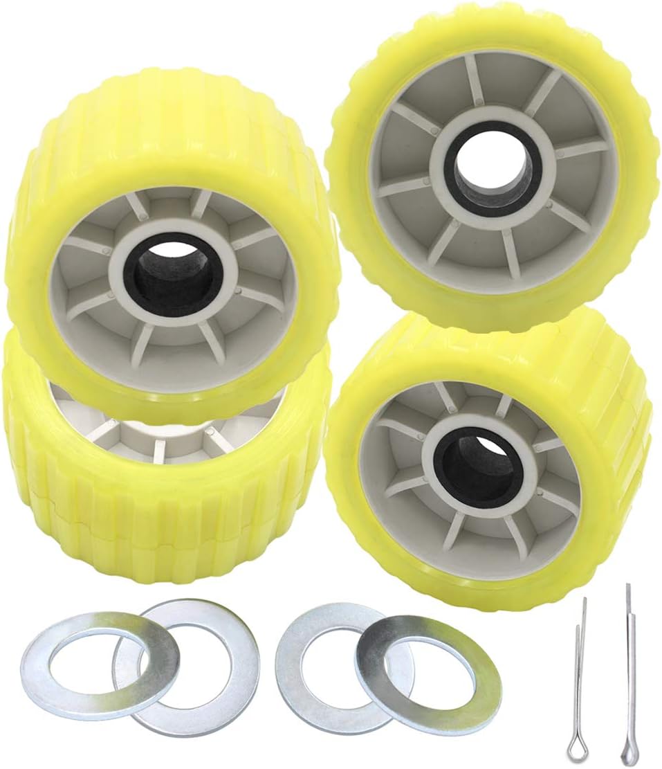 GHmarine Boat Trailer Amber/Yellow Poly Ribbed Wobble Roller Kit 5"/Ribbed Wobble Roller Kit PVC Long-Lasting Poly Vinyl Amber Rollers