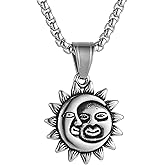 HZMAN Sun and Moon Necklace for Men Retro Stainless Steel Necklace Pendant Jewelry Gift