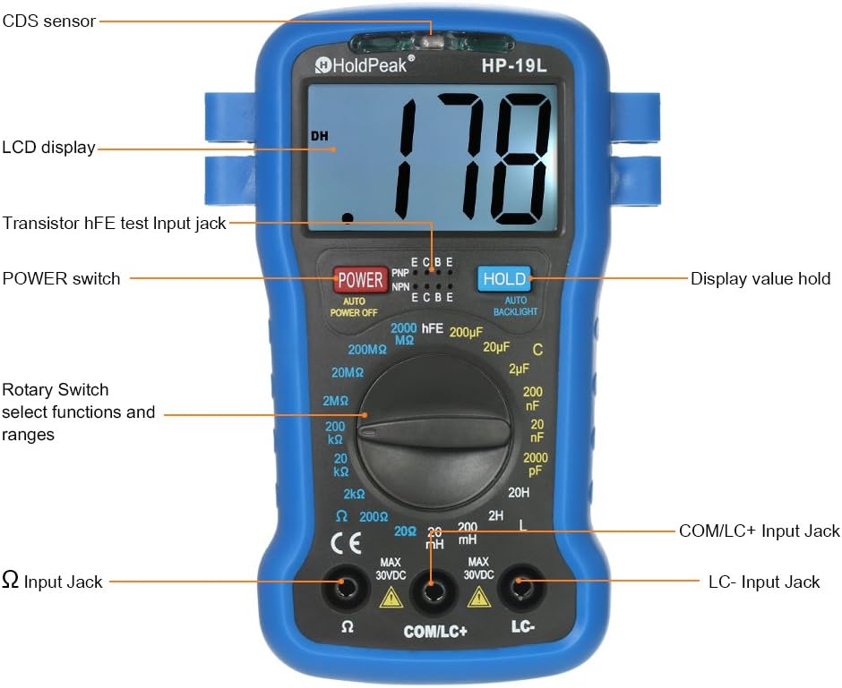 Festnight Hold Peak Backlight LCD Digital LCR Multimeter Resistance Capacitance Inductance