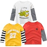 Toddler Boys Girls Long Sleeve T-Shirt Cotton Crewneck Casual Shirts 3 Pack Kids Fashion Graphic Tops 2-9Y