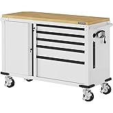 WORKPRO 52" x 20" Rolling Tool Chest, 5-Drawer &amp; 1-Door | 1000 LBS Capacity Tool Cabinet with Wooden Workbench, Power Strip &amp; Locking System for Garage &amp; Workshop Use