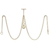 TREEWETO Men's Double Albert Chain Pocket Watch Curb Link Key Chain 3 Hooks with Antique Anchor Pendant Design Charm Fob T Bar