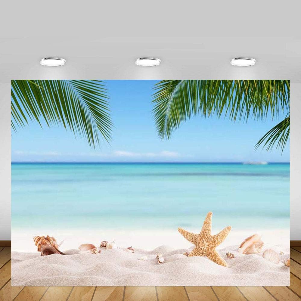MEHOFOND 7x5ft Summer Beach Bridal Shower Backdrop Banner Seaside Palm Trees Photography Background for Picture Blue Sea Sky Tropical Birthday Wedding Party Decorations Photo Booth Studio Props - Image 3