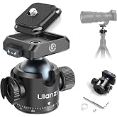 ULANZI T100 Ball Head, Tripod Ball Head Mount 1/4 &amp; 3/8 inch with Uka Quick | Release Plate &amp; Cold Shoe, 360&deg; Rotating Panoramic Ball Head for DSLR Camera,Tripod,Monopod,Slider,Camcorder, 13lbs/6kg Load