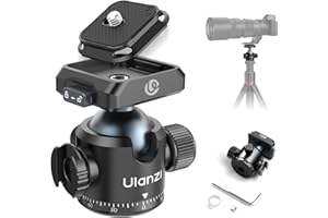 Ulanzi T100 Ball Head, Tripod Ball Head Mount 1/4 & 3/8 inch with Uka Quick Release Plate & Cold Shoe, 360° Rotating Panoramic Ball Head for DSLR Camera,Tripod,Monopod,Slider,Camcorder, 13lbs/6kg Load