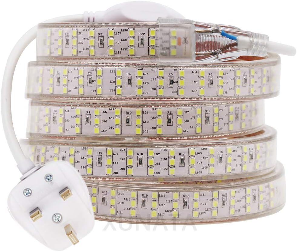 GQL 1m 220V 240V LED Strip, 2835 SMD 276 LEDs/m Rope Light Mains Powered, IP65 Waterproof for Indoor Outdoor Decoration White Ribbon