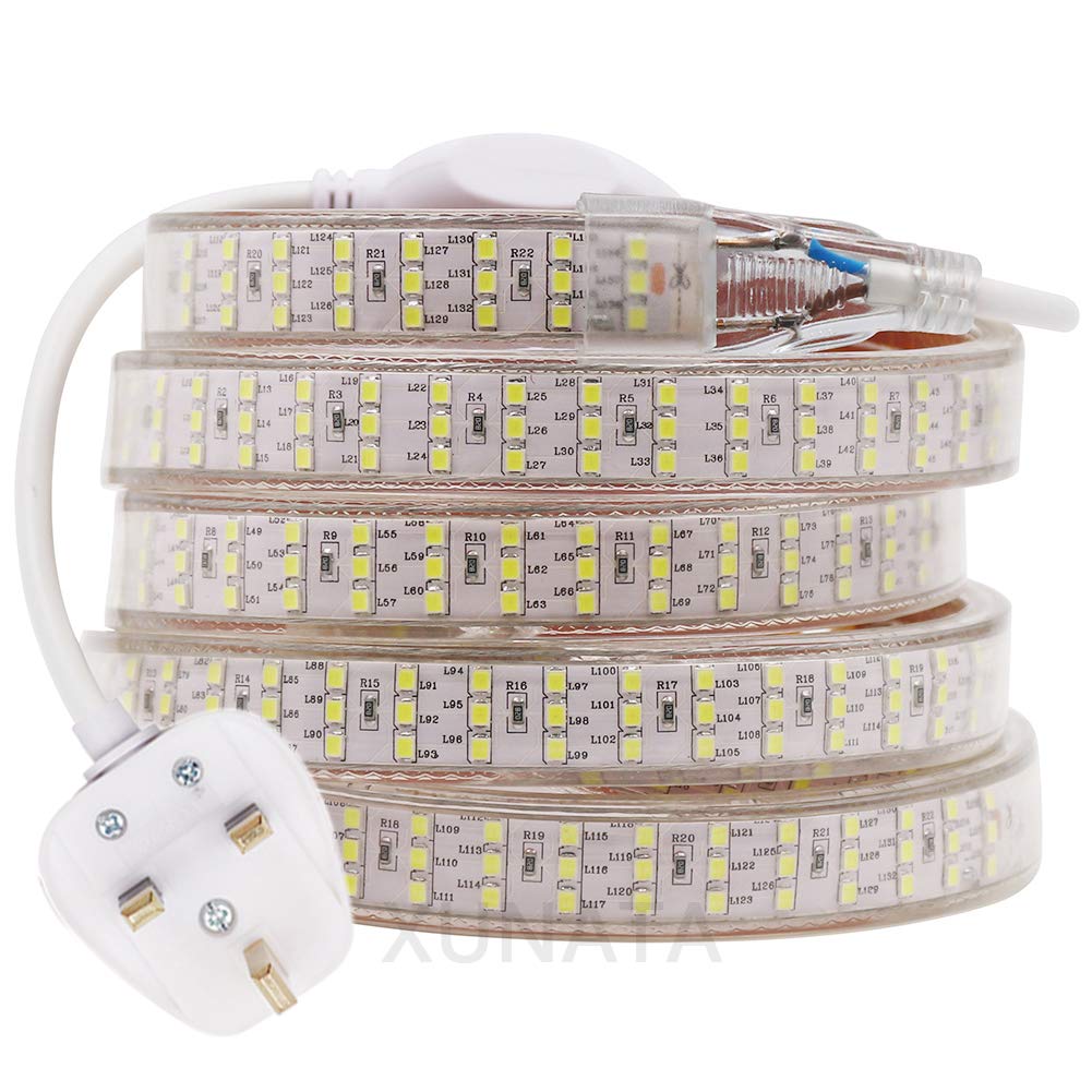 GQL 1m 220V 240V LED Strip, 2835 SMD 276 LEDs/m Rope Light Mains Powered, IP65 Waterproof for Indoor Outdoor Decoration White Ribbon