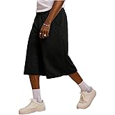 OYOANGLE Men's Gym Sweat Shorts Hip Hop Solid Below Knee Loose Basketball Athletic Capri Shorts with Pockets