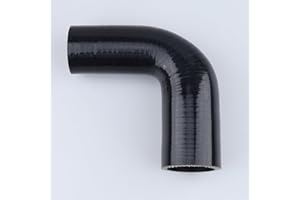 AC PERFORMANCE ID 1.5" to 1.25" (38mm to 32mm), 90 Degree Elbow Reducer Coupler, Leg Length 3.5" (90mm), 3-Ply Reinforced, Universal Automotive Silicone Hose, Black