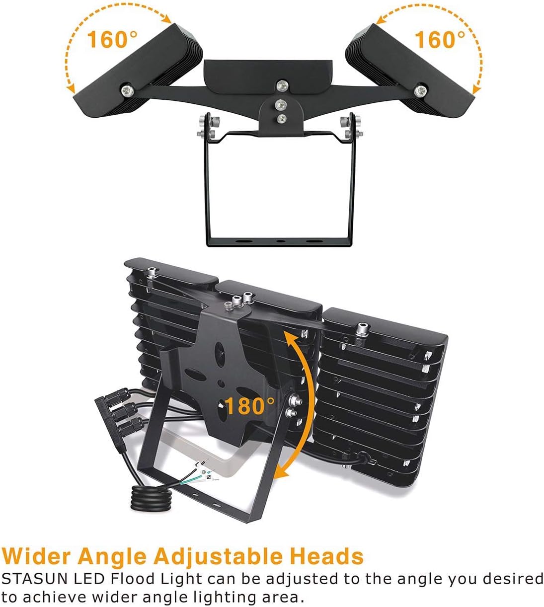STASUN LED Flood Light, 150W 13500lm Security Lights with 330°Wide Lighting Area, OSRAM LED Chips, 6000K, Adjustable Heads, IP66 Waterproof Outdoor Floodlight for Yard, Court, Street, Parking Lot - - 