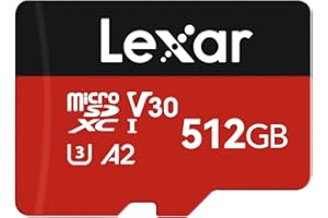 Lexar E-Series Plus 512GB Micro SD Card, microSDXC UHS-I Flash Memory Card with Adapter, 160MB/s, C10, U3, A2, V30, Full HD, 
