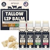 Beef Tallow Lip Balm – Natural Tallow Beeswax Chapstick – Hydrating Grass Fed Beef Tallow Honey Balm Lip Care – Soothes Chapped Dry Sensitive Lips – Long Lasting Vitamin Rich USA-Made Variety Pack