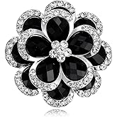 Rhinestone Flower Brooch for Women Vintage Style Black White Crystal Flower Brooch Pin Sparkling Bridal Wedding Crystal Pin Elegant Clothing Hat Bag Accessories Christmas Birthday Party Wedding Costume Jewelry