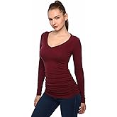 AmélieBoutik Women V Neck Raglan Long Sleeve Ruched Sides Top