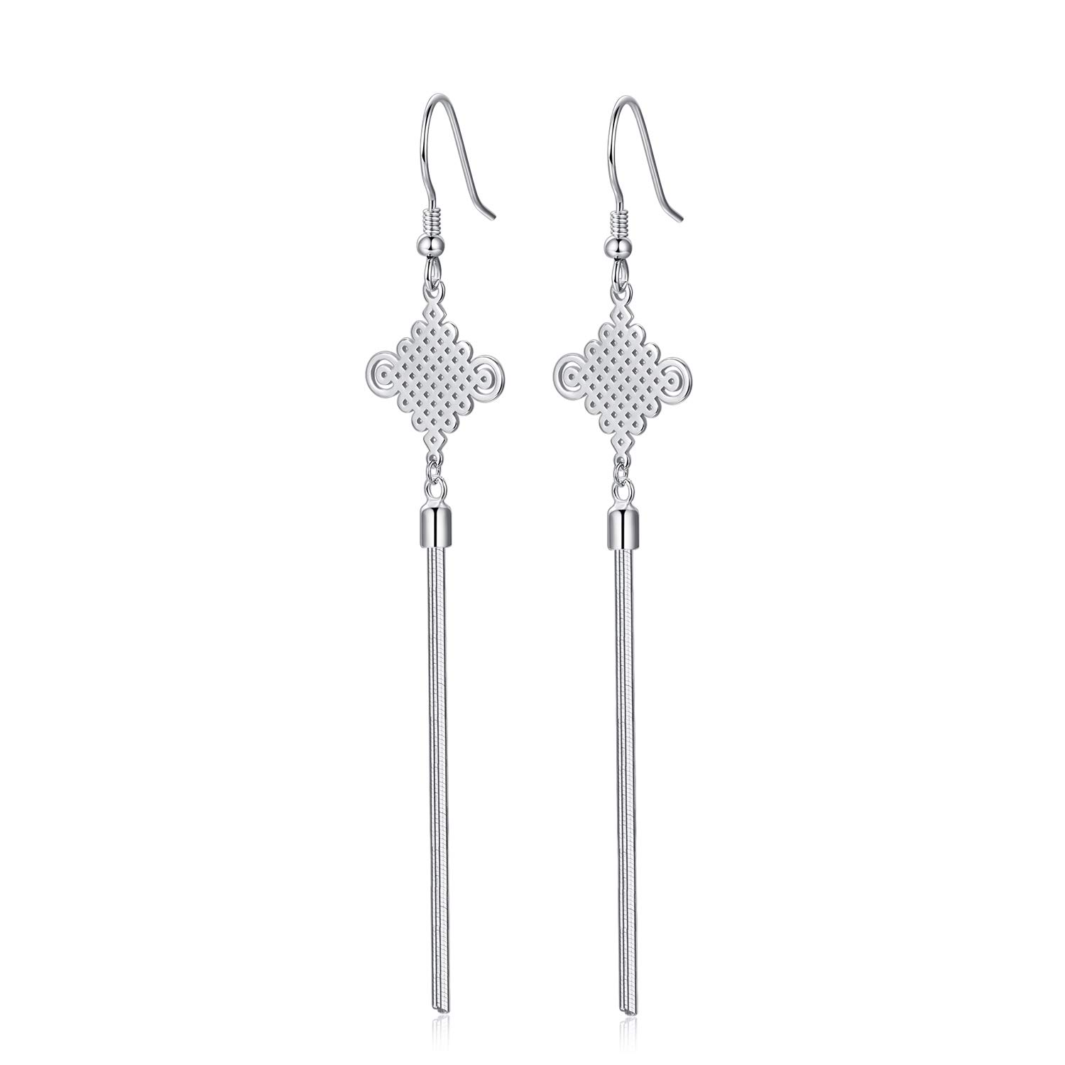 925 Sterling Silver Dangle Earrings Lucky Twist Knot Earrings for Women Girls Fish Hook Chain Drop Earrings