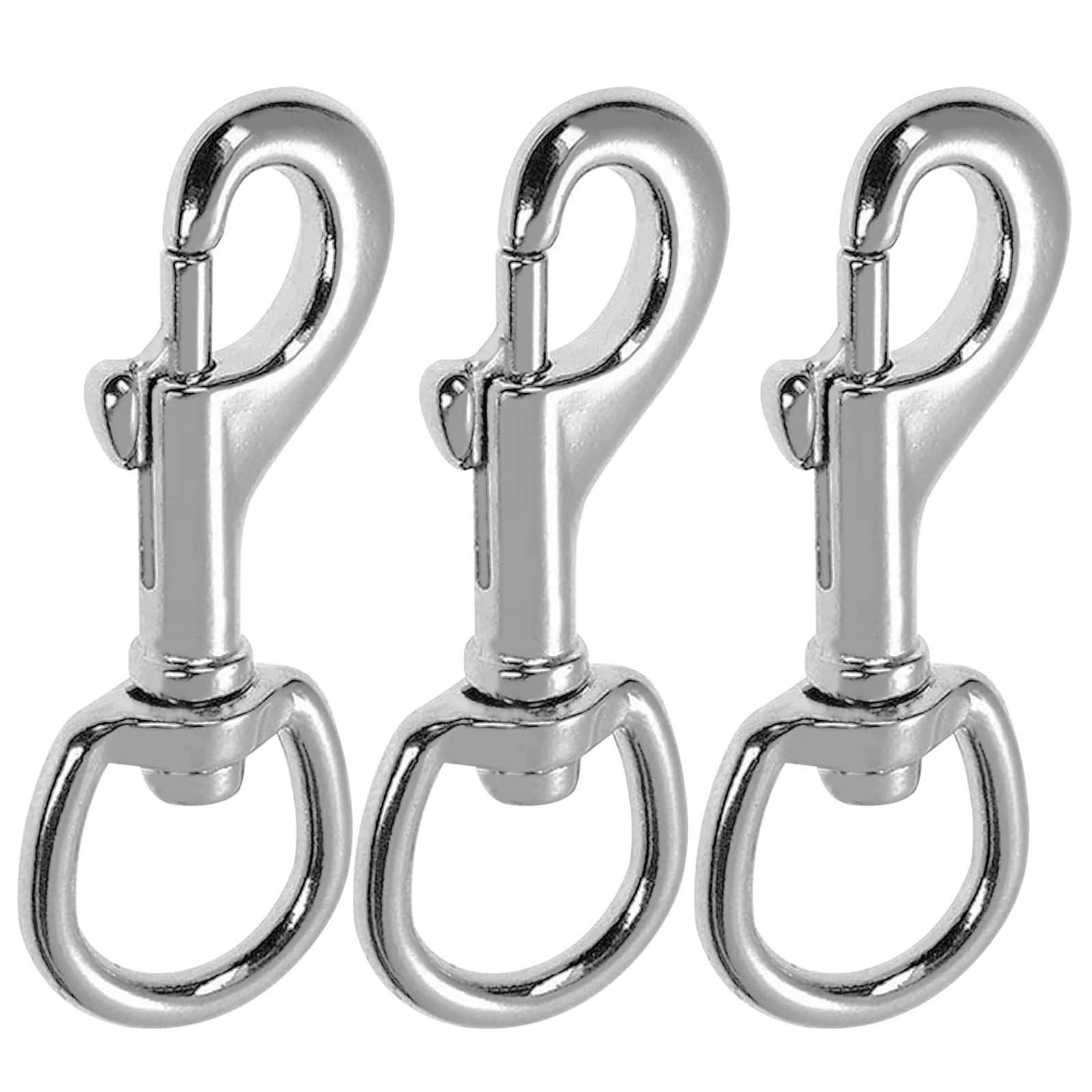 Generic 3 Pack Swivel Snap Hooks, Heavy Duty Dog Lead Clip Clasp 360° Swivel Joints Trigger Clips, Zinc Alloy Lobster Claw Clasps for Dog Leashes, Camping Keyring (Silver)