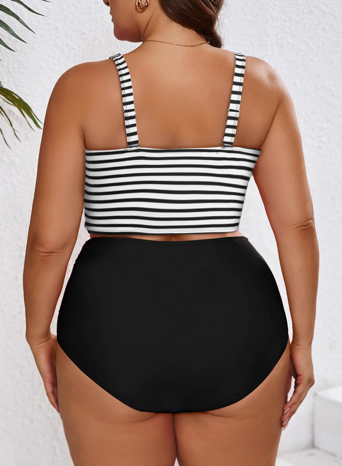 Condition photo showing As Is for eytino women's plus size bikini sets push up front wrap bikini top high waisted bottom striped color