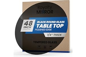 ROYALTY MIRROR Royalty 48" Inch Round Tempered Glass Table Top – Clear Table Top Glass – Useful for Replacement, Tabletop Protector, Patio, Dining, Coffee, Desks - 1/4" Black Polished Edge
