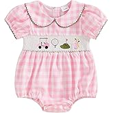 GOOCHEER Summer Baby Girl Romper Bodysuit Golf Plaid Embroidery Short Sleeve Jumpsuit Summer Clothes
